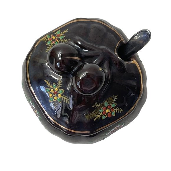 Redware Sugar Bowl Jam Jelly Jar Japan Vintage Hand Painted Ceramic 4.5" x 3.25" - Picture 2 of 9